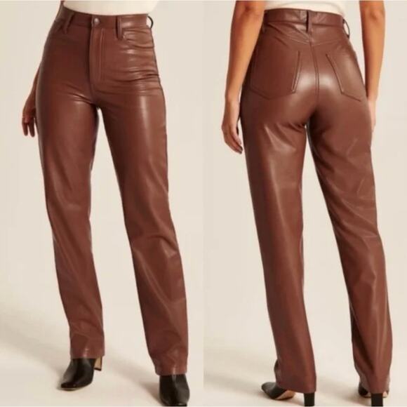 Abercrombie & Fitch Faux Leather Pants 90s Straight Ultra High Rise- Size 26 / 2 - Picture 1 of 8